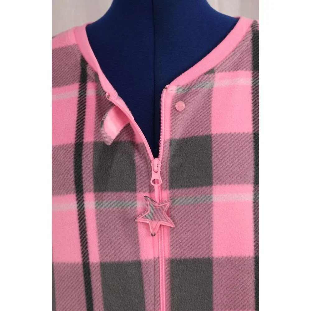 Secret Treasures Pink Gray Plaid Fleece Pajamas Size Medium 8 10 VTG Footless 1 - Picture 5 of 11